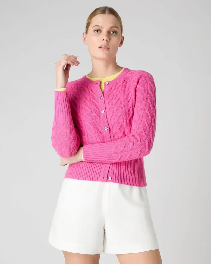 NPeal Cardigans Women Myla Cable Cashmere Cardigan Vibrant Pink