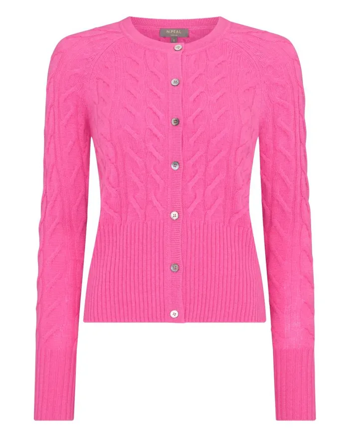 NPeal Cardigans Women Myla Cable Cashmere Cardigan Vibrant Pink