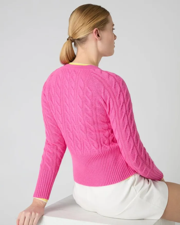 NPeal Cardigans Women Myla Cable Cashmere Cardigan Vibrant Pink