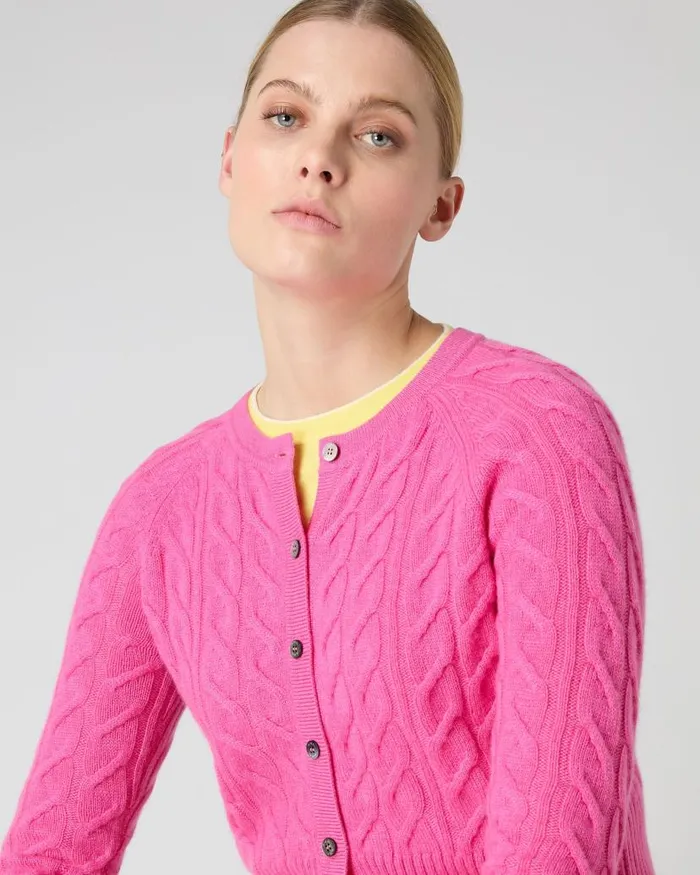 NPeal Cardigans Women Myla Cable Cashmere Cardigan Vibrant Pink