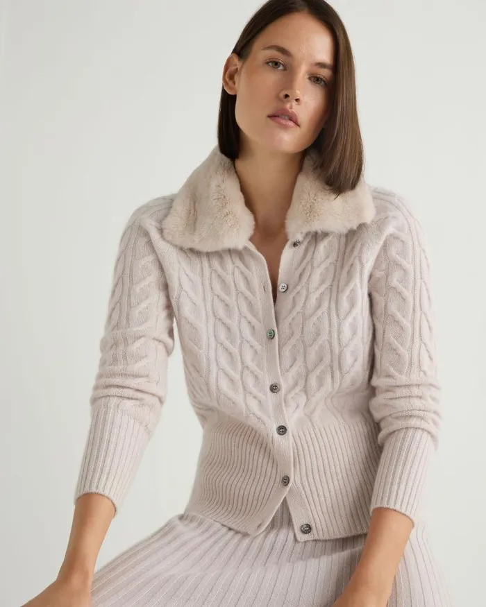 NPeal Cardigans Women Myla Fur Collar Cashmere Cardigan Frost White