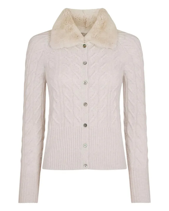 NPeal Cardigans Women Myla Fur Collar Cashmere Cardigan Frost White