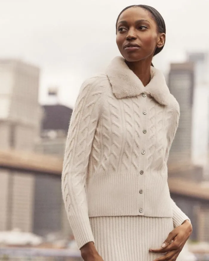 NPeal Cardigans Women Myla Fur Collar Cashmere Cardigan Frost White
