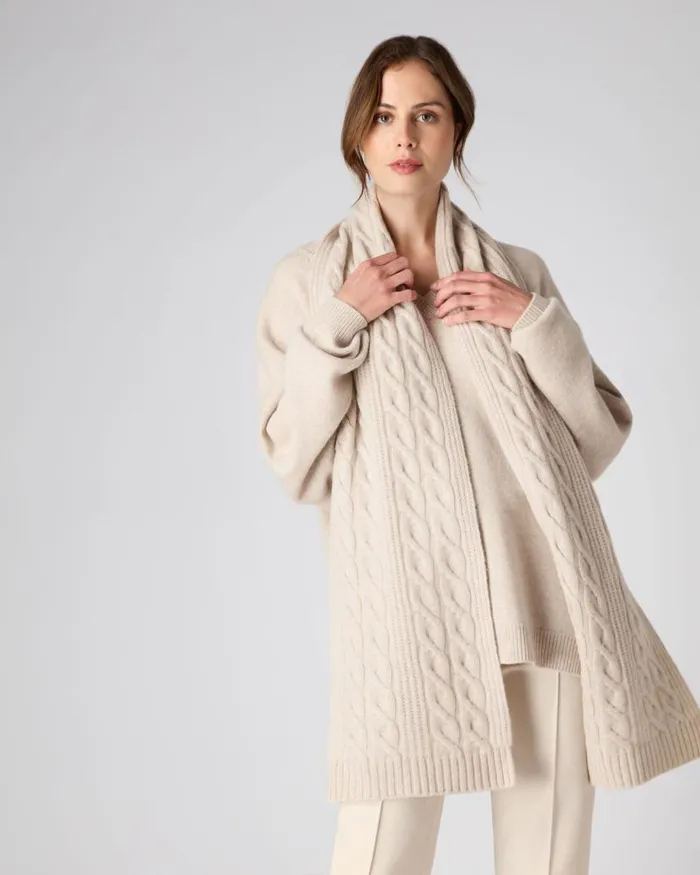 NPeal Cashmere Scarves Women Cable Rib Cashmere Scarf Heather Beige Brown