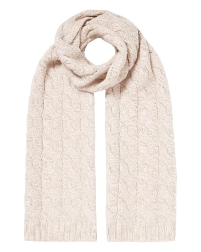 NPeal Cashmere Scarves WomenMen Unisex Chunky Cable Cashmere Scarf Heather Beige Brown