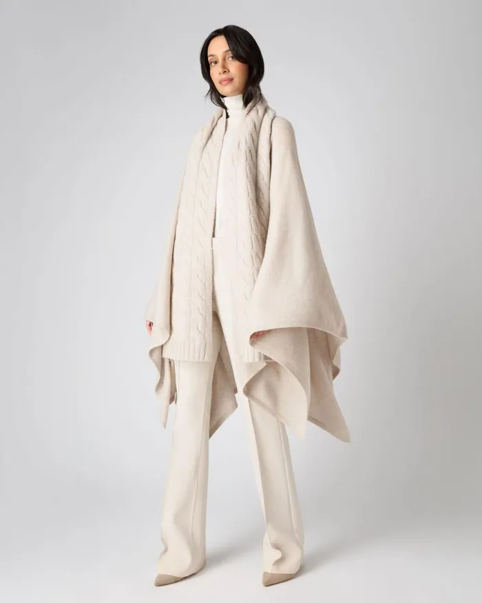 NPeal Cashmere Scarves WomenMen Unisex Chunky Cable Cashmere Scarf Heather Beige Brown