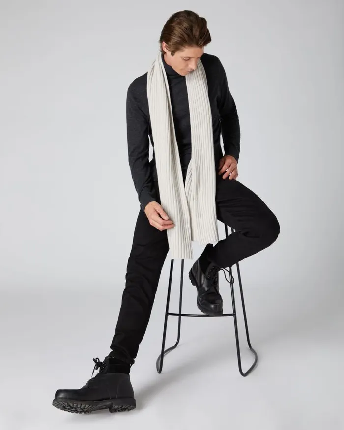 NPeal Cashmere Scarves WomenMen Unisex Chunky Rib Cashmere Scarf Snow Grey