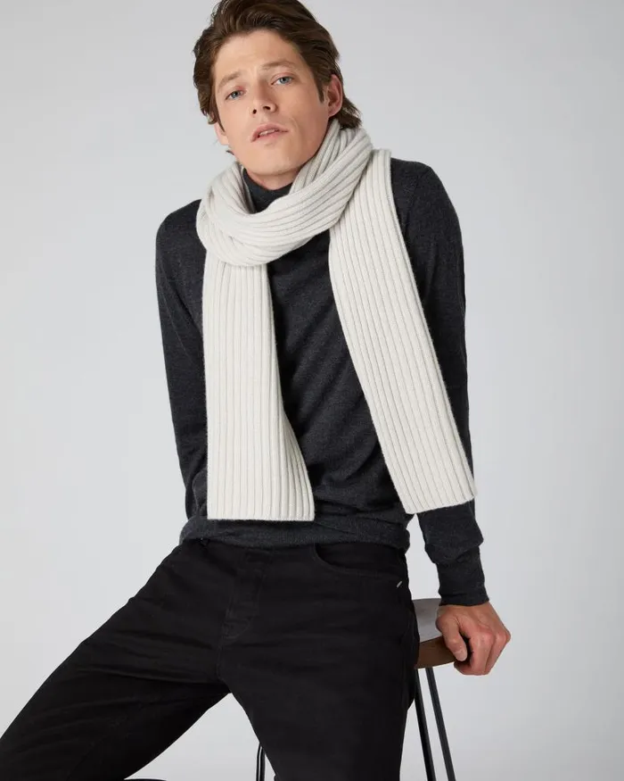NPeal Cashmere Scarves WomenMen Unisex Chunky Rib Cashmere Scarf Snow Grey