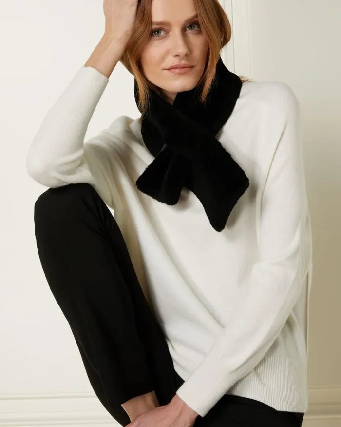 NPeal Cashmere Scarves WomenMen Unisex Shearling Neckwarmer Dark Charcoal Grey