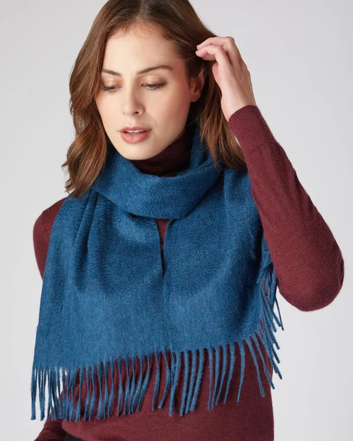 NPeal Cashmere Scarves WomenMen Unisex Woven Cashmere Scarf Lagoon Blue