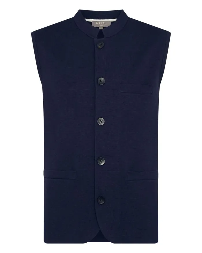 NPeal Gilets and Waistcoats Men Penzance Cotton Cashmere Gilet Navy Blue