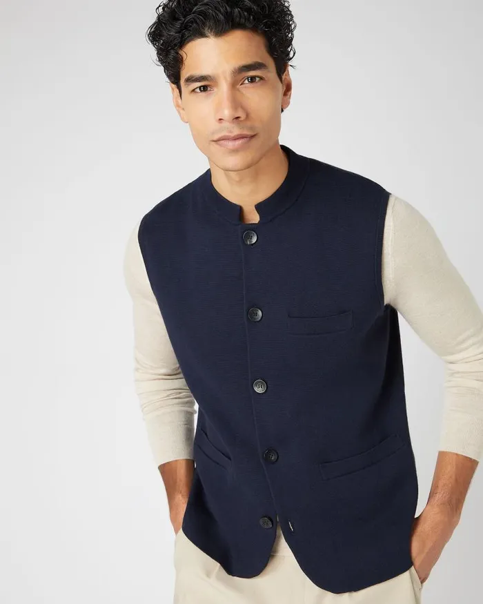 NPeal Gilets and Waistcoats Men Penzance Cotton Cashmere Gilet Navy Blue