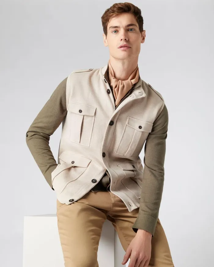 NPeal Gilets and Waistcoats Men Safari Cotton Cashmere Gilet Sandstone Brown