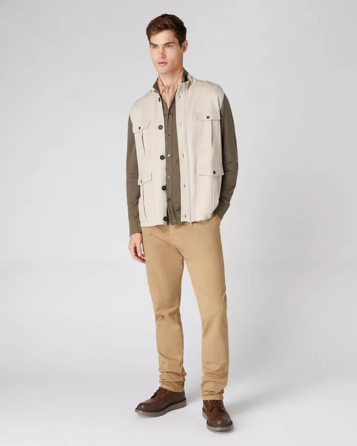 NPeal Gilets and Waistcoats Men Safari Cotton Cashmere Gilet Sandstone Brown