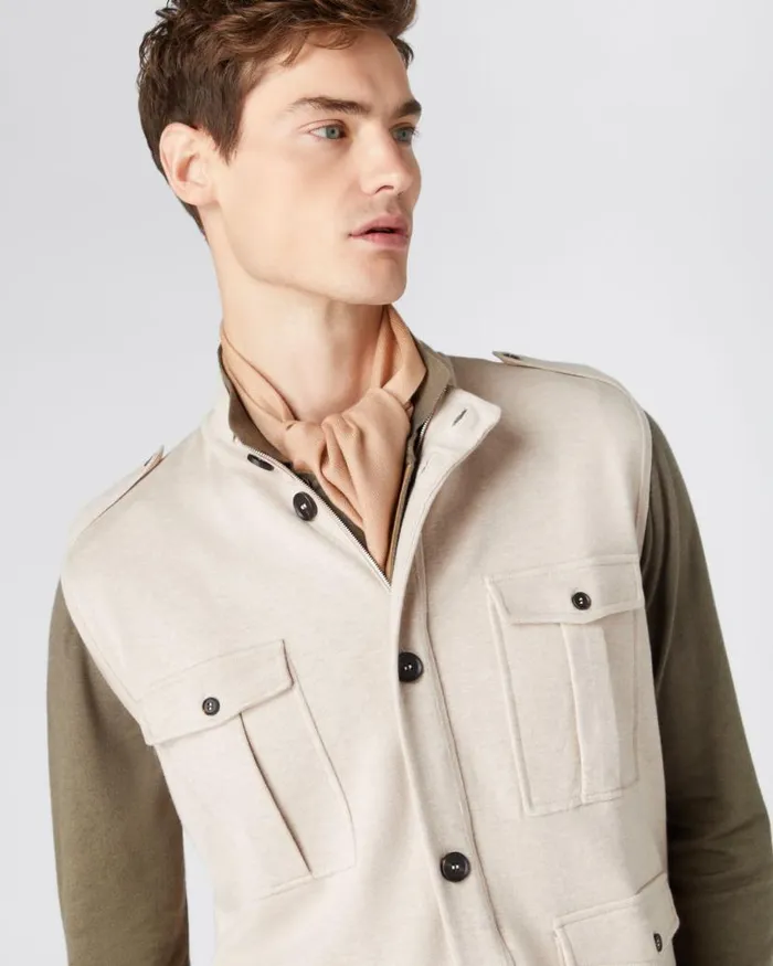NPeal Gilets and Waistcoats Men Safari Cotton Cashmere Gilet Sandstone Brown