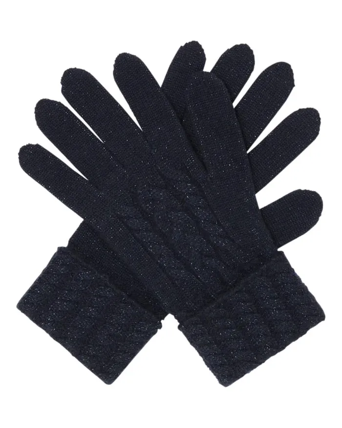 NPeal Gloves Women Cable Gloves Navy Blue Sparkle