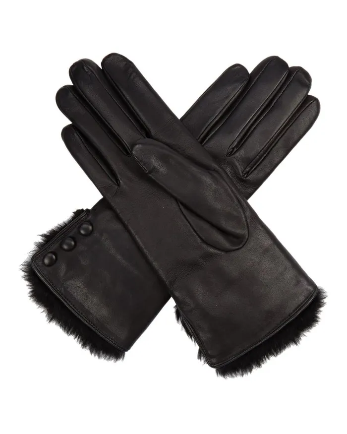 NPeal Gloves Women Fur Lined Leather Gloves Black