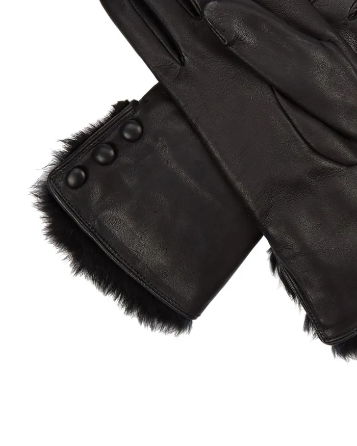 NPeal Gloves Women Fur Lined Leather Gloves Black