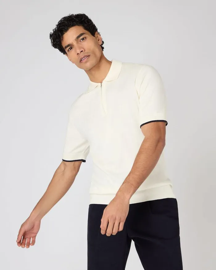 NPeal Half and Full Zip Knitwear Men Polo Zip Cotton Cashmere TShirt New Ivory White