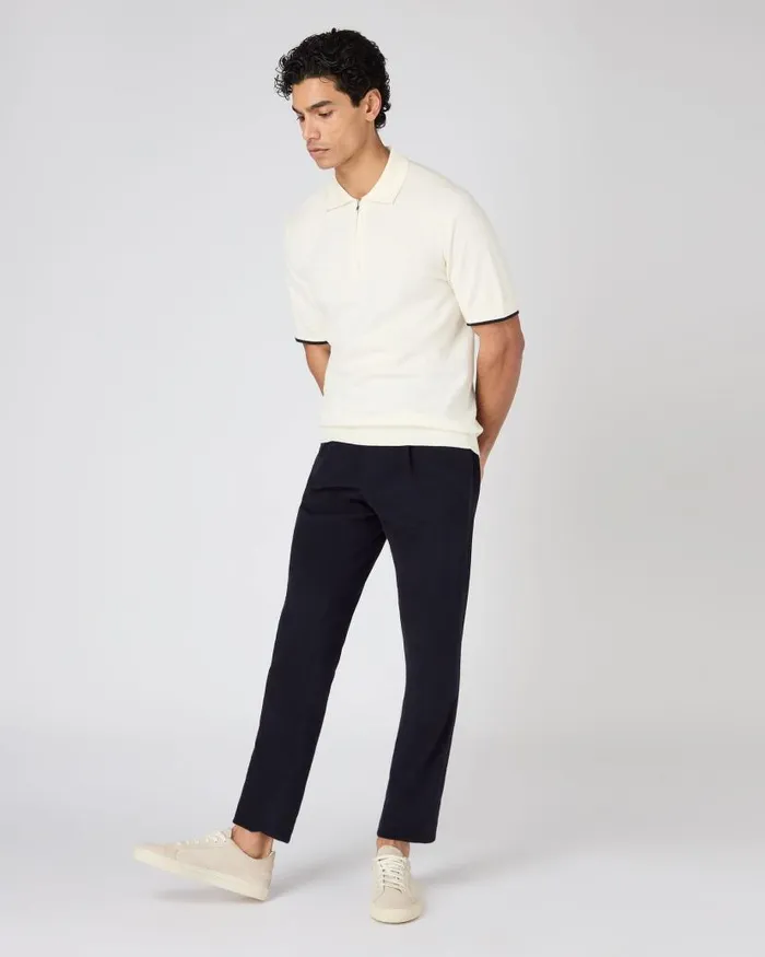 NPeal Half and Full Zip Knitwear Men Polo Zip Cotton Cashmere TShirt New Ivory White