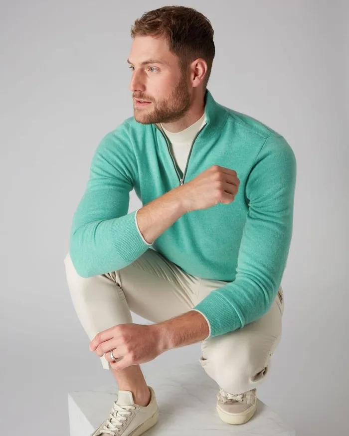 NPeal Half and Full Zip Knitwear Men The Carnaby Half Zip Cashmere Jumper Palm Green