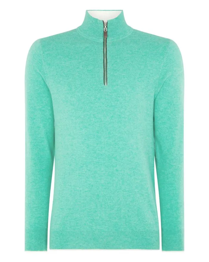 NPeal Half and Full Zip Knitwear Men The Carnaby Half Zip Cashmere Jumper Palm Green