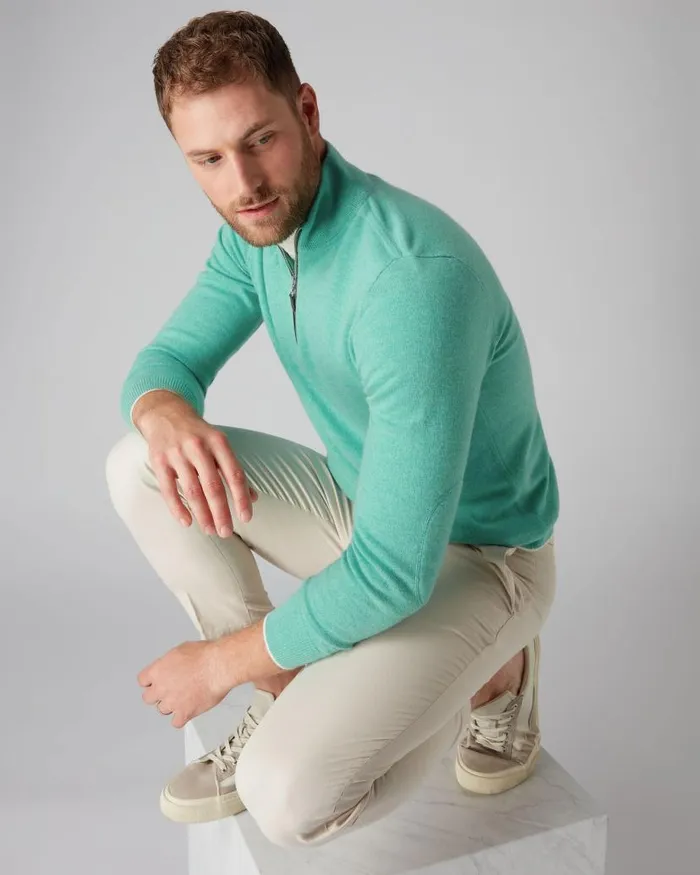 NPeal Half and Full Zip Knitwear Men The Carnaby Half Zip Cashmere Jumper Palm Green