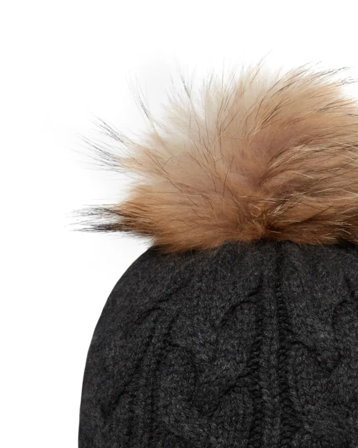 NPeal Hats WomenMen Unisex Chunky Cable Cashmere Pom Hat Dark Charcoal Grey