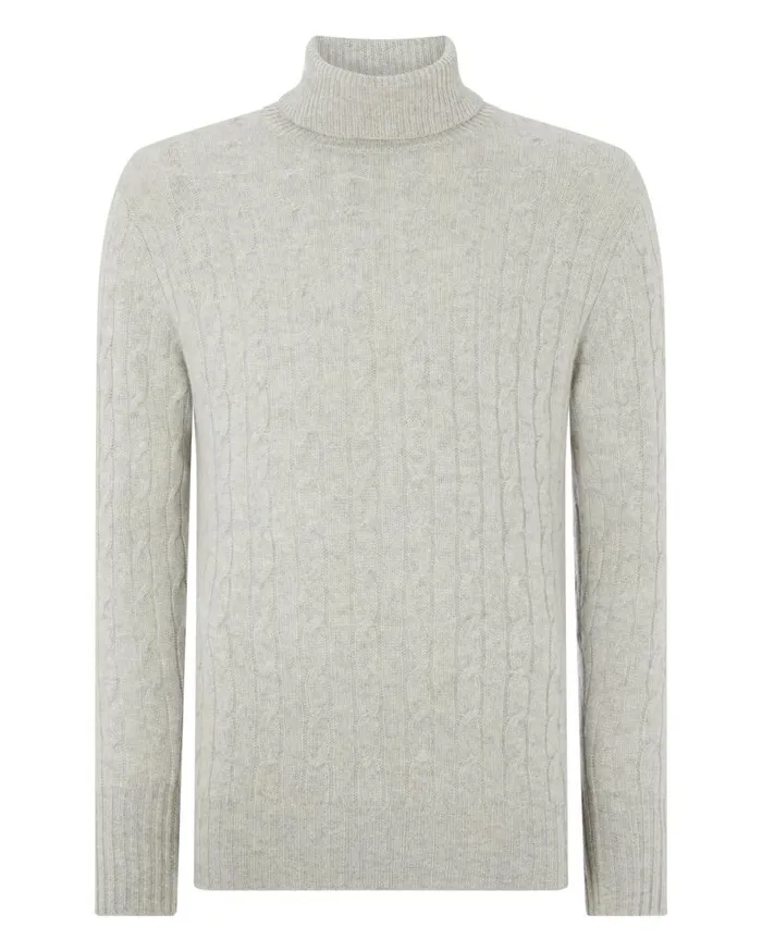 NPeal Jumpers Men 007 Cable Roll Neck Cashmere Jumper Fumo Grey