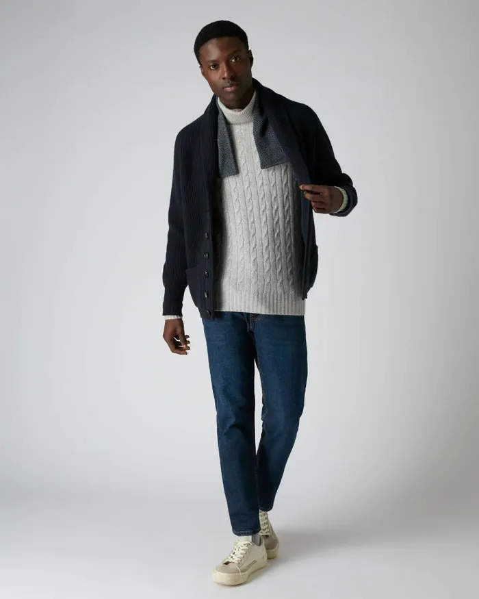 NPeal Jumpers Men 007 Cable Roll Neck Cashmere Jumper Fumo Grey