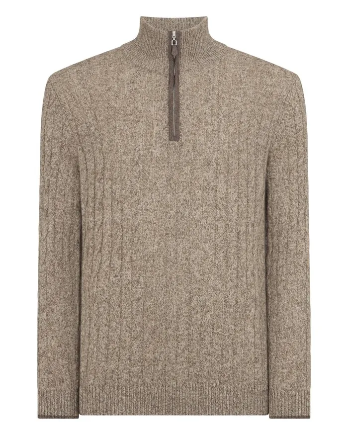 NPeal Jumpers Men Albemarle Cable Half Zip Cashmere Jumper Heather Hazel Brown