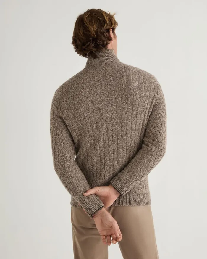 NPeal Jumpers Men Albemarle Cable Half Zip Cashmere Jumper Heather Hazel Brown