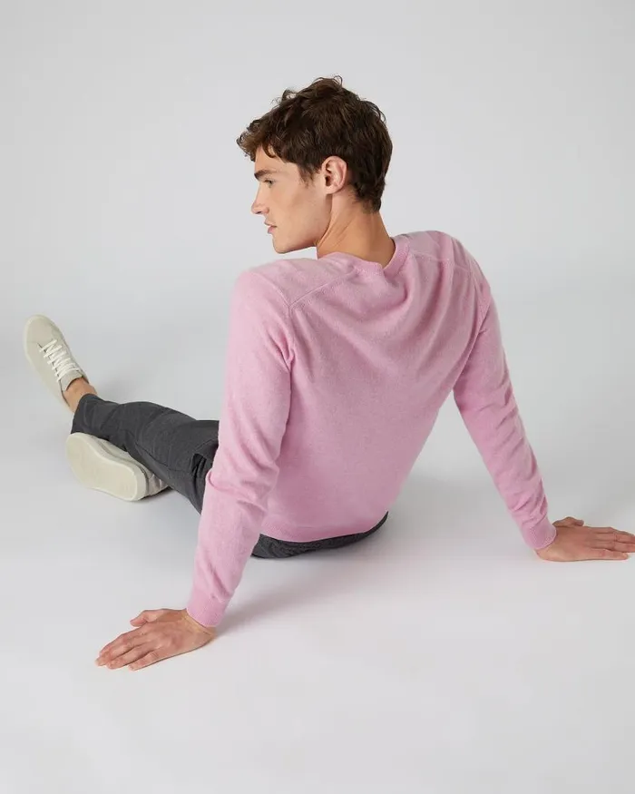NPeal Jumpers Men Burlington V Neck Cashmere Jumper Flamingo Pink