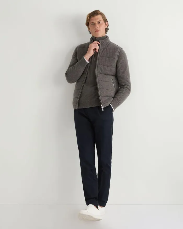 NPeal Jumpers Men Carnaby Half Zip Cashmere Jumper Wood Smoke Brown