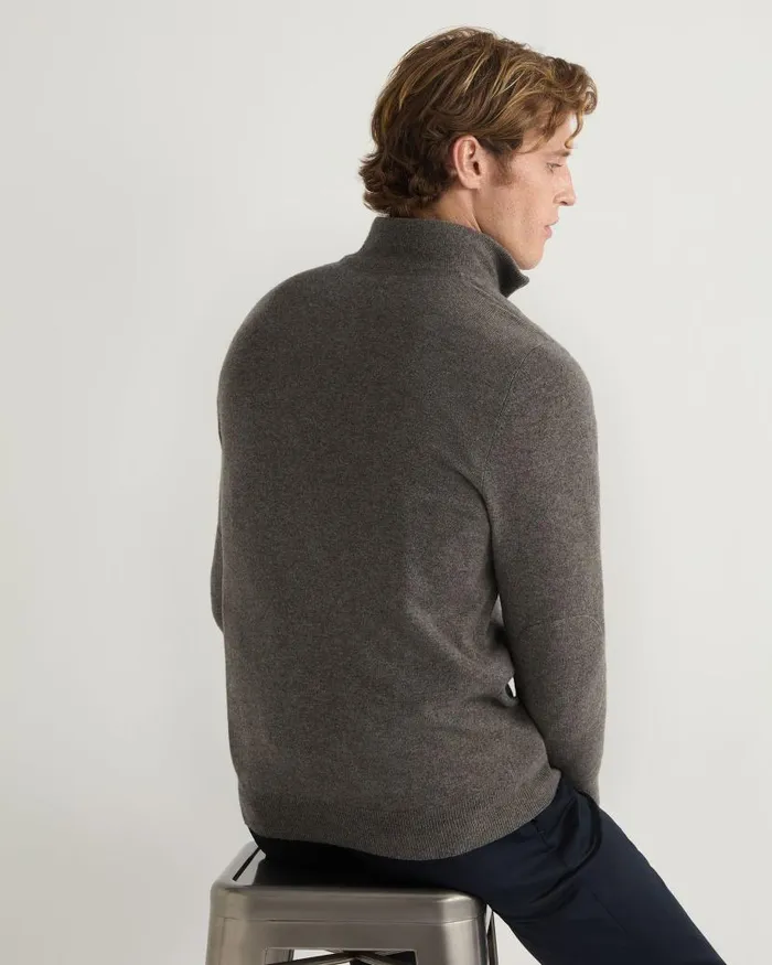 NPeal Jumpers Men Carnaby Half Zip Cashmere Jumper Wood Smoke Brown
