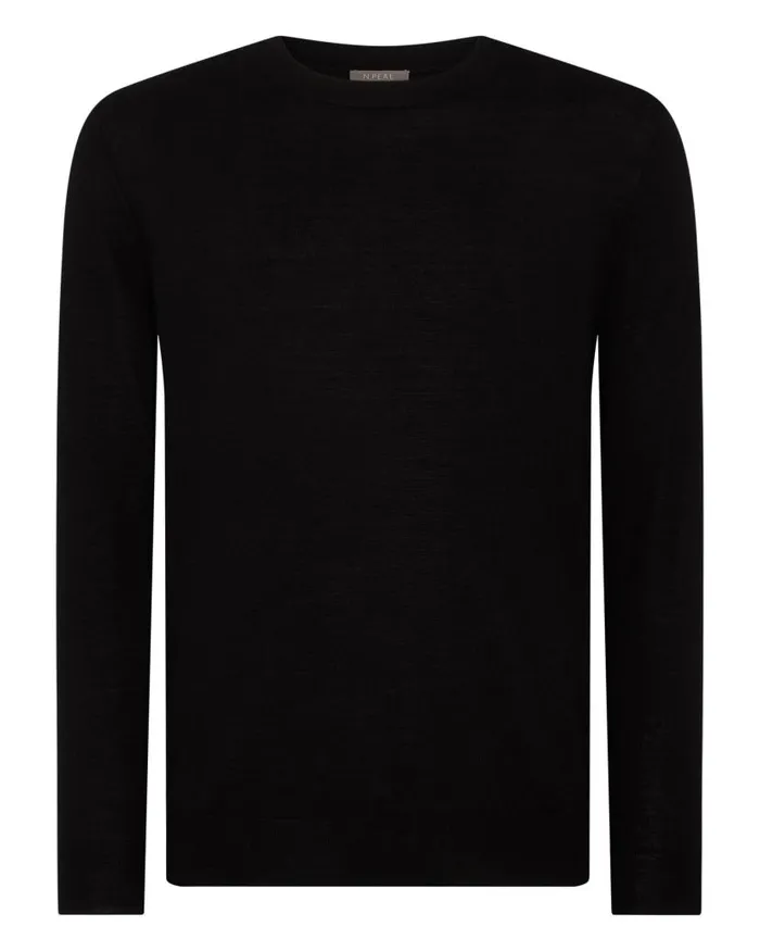 NPeal Jumpers Men Covent Fine Gauge Cashmere Round Neck Jumper Black