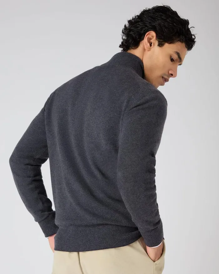 NPeal Jumpers Men Knightsbridge Full Zip Cashmere Jumper Dark Charcoal Grey