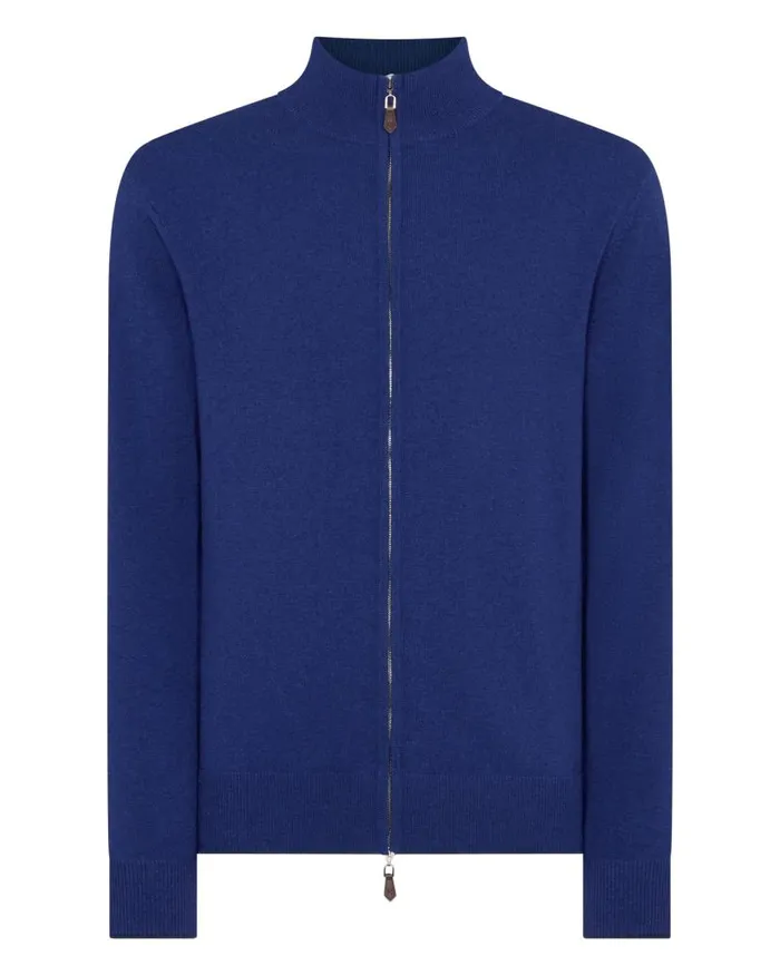 NPeal Jumpers Men Knightsbridge Full Zip Cashmere Jumper Sapphire Blue