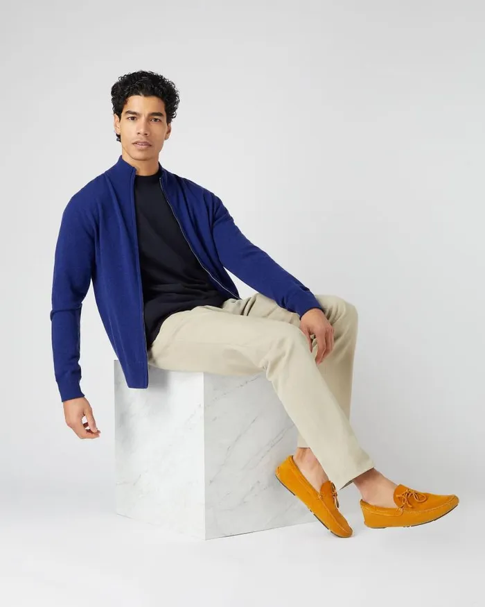 NPeal Jumpers Men Knightsbridge Full Zip Cashmere Jumper Sapphire Blue