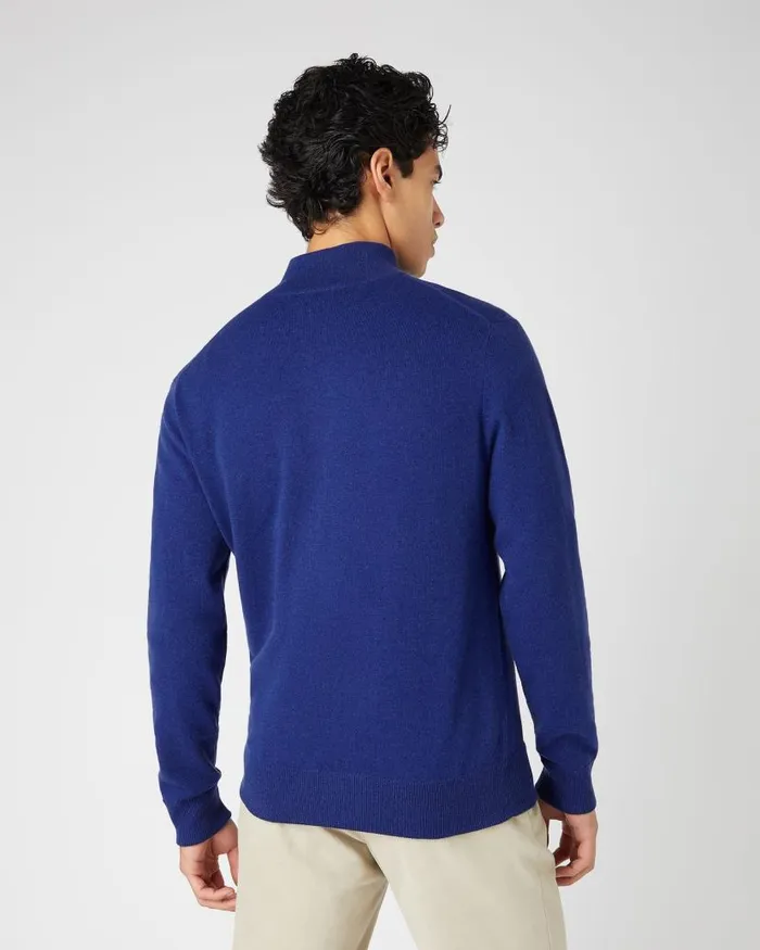NPeal Jumpers Men Knightsbridge Full Zip Cashmere Jumper Sapphire Blue
