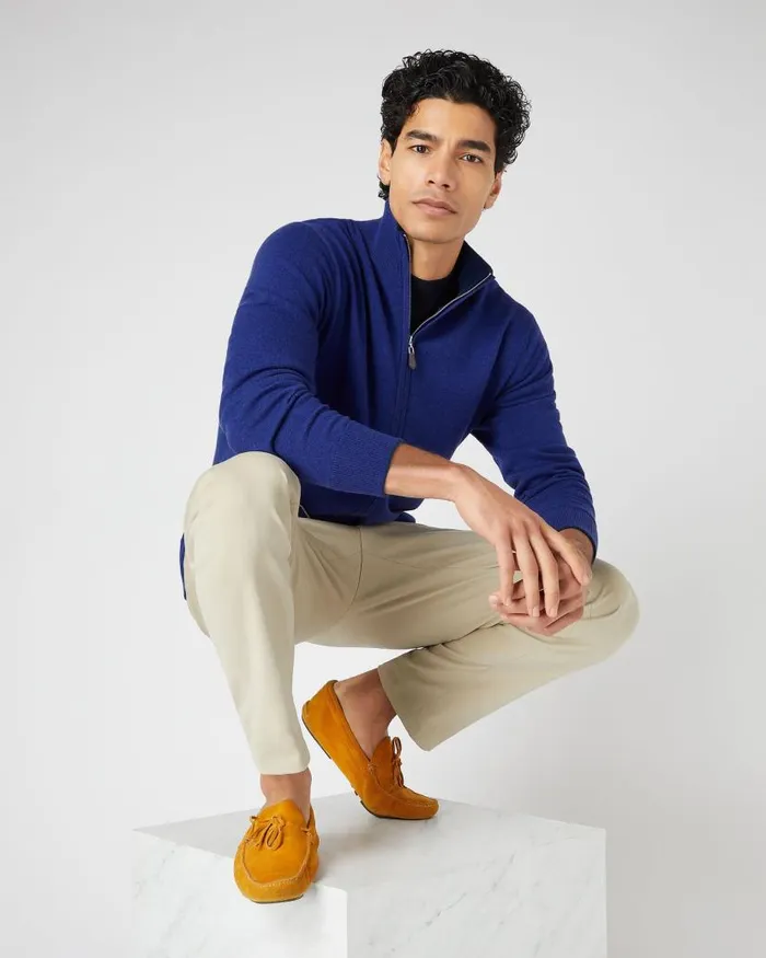 NPeal Jumpers Men Knightsbridge Full Zip Cashmere Jumper Sapphire Blue