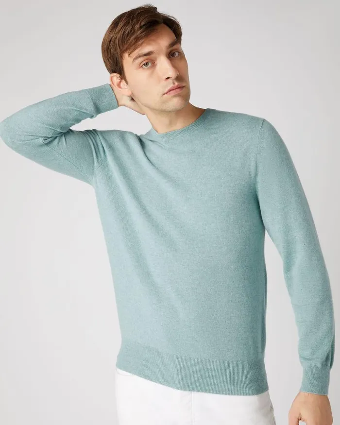 NPeal Jumpers Men Oxford Round Neck Cashmere Jumper Oasis Green