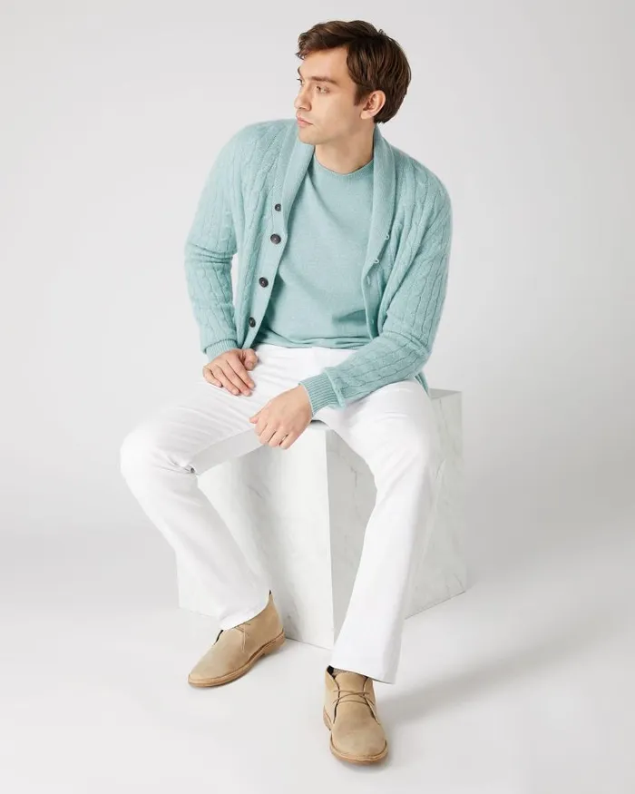 NPeal Jumpers Men Oxford Round Neck Cashmere Jumper Oasis Green
