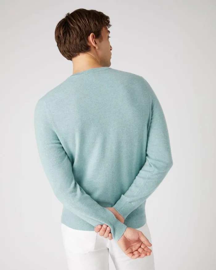 NPeal Jumpers Men Oxford Round Neck Cashmere Jumper Oasis Green