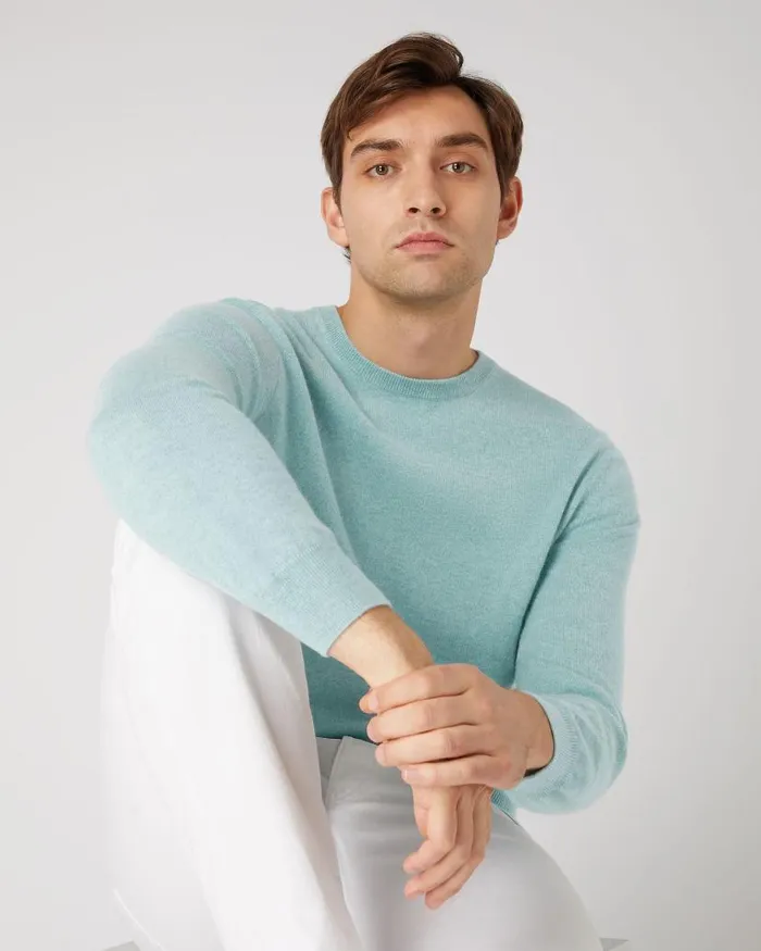 NPeal Jumpers Men Oxford Round Neck Cashmere Jumper Oasis Green