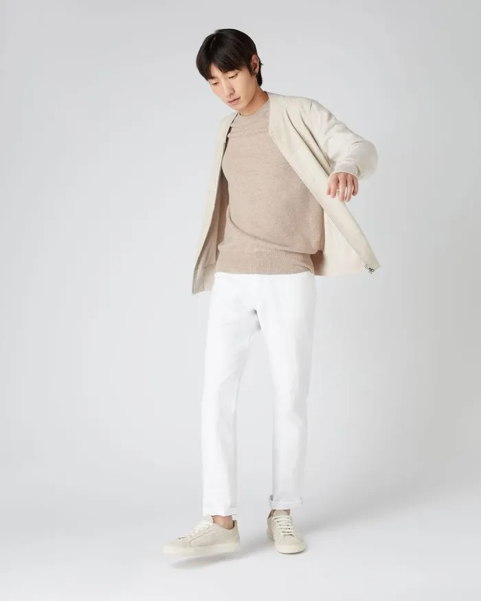 NPeal Jumpers Men Oxford Round Neck Cashmere Jumper Oatmeal Brown