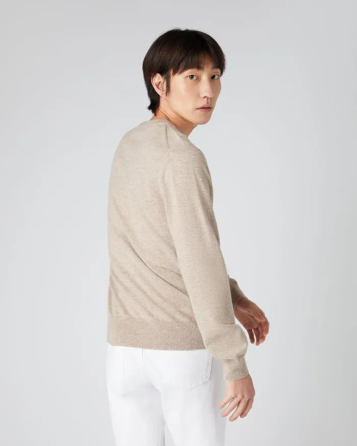 NPeal Jumpers Men Oxford Round Neck Cashmere Jumper Oatmeal Brown