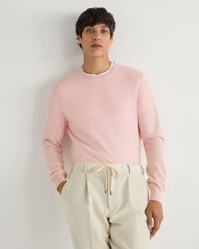 NPeal Jumpers Men Oxford Round Neck Cashmere Jumper Pale Pink