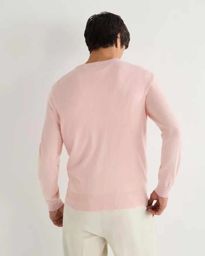 NPeal Jumpers Men Oxford Round Neck Cashmere Jumper Pale Pink