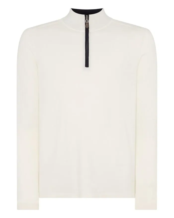 NPeal Jumpers Men Salcombe Half Zip Cotton Cashmere Jumper New Ivory White